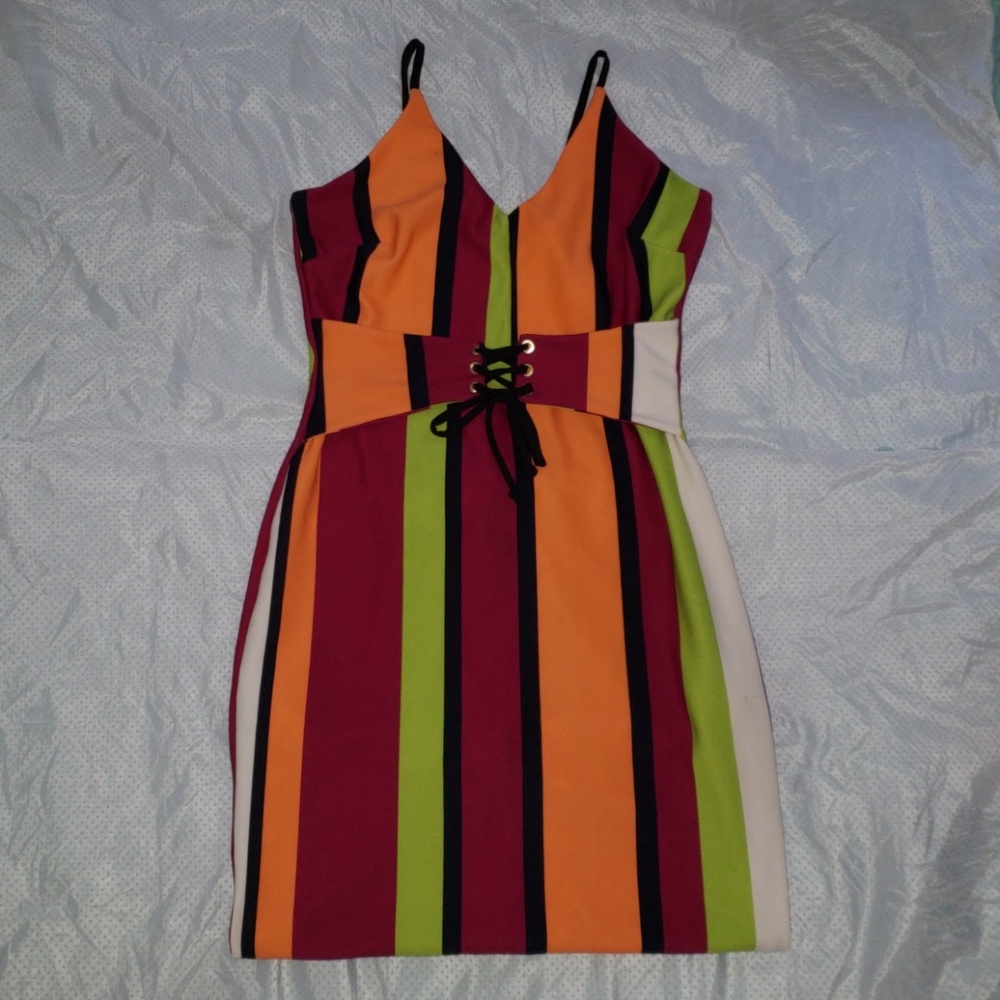 Colorblock Stripe Bodycon Belt Dress